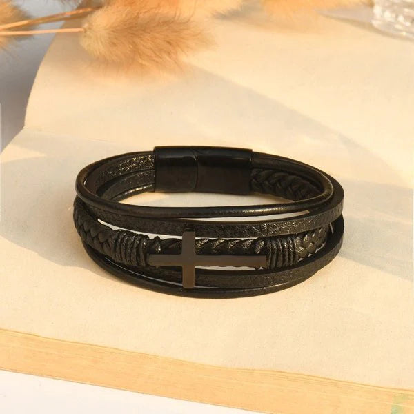 🎁 Last Day Promotion 49% OFF🎁To My Son Pray Through It Leather Cross Bracelet