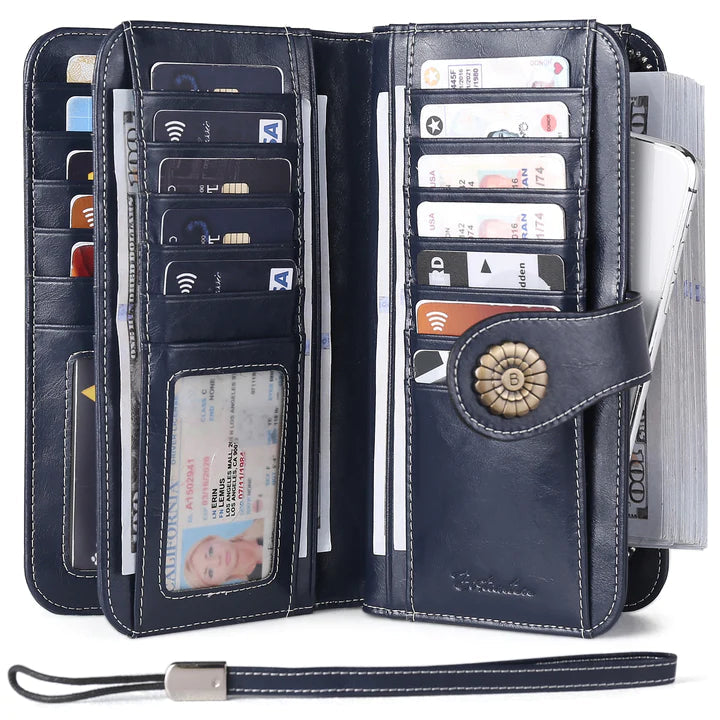 High Quality Women Wallet RFID, GENUINE LEATHER RFID BLOCKING CARDS HOLDER LARGE CAPACITY PURSES PHONE CLUTCH WITH ZIPPER POCKET WRISTLET